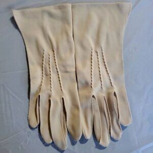 Vintage Long ~10.5" Cream Hand Pleated Stitched Gloves